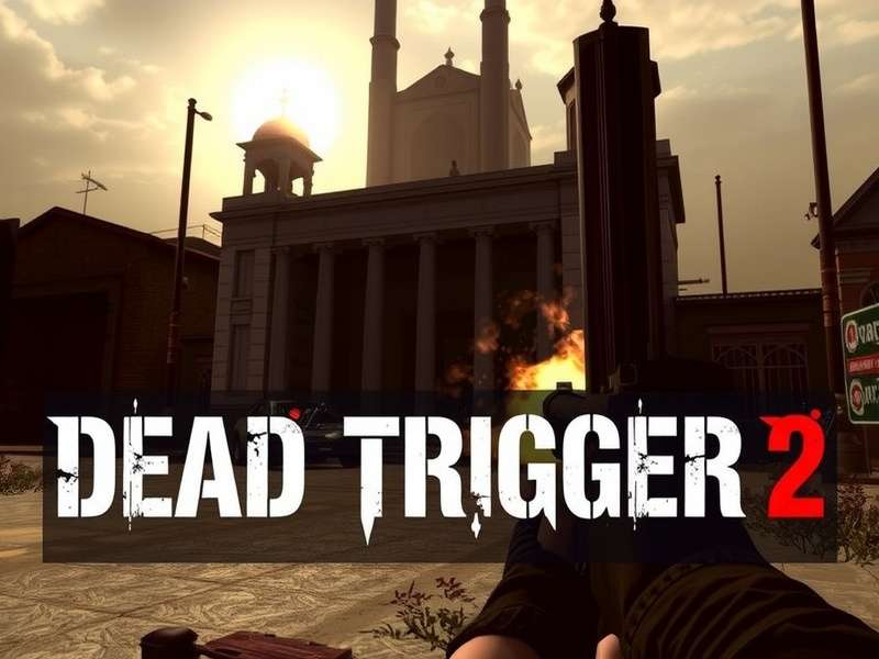 Dead Trigger 2 gameplay screenshot showing zombie horde and weapon interface