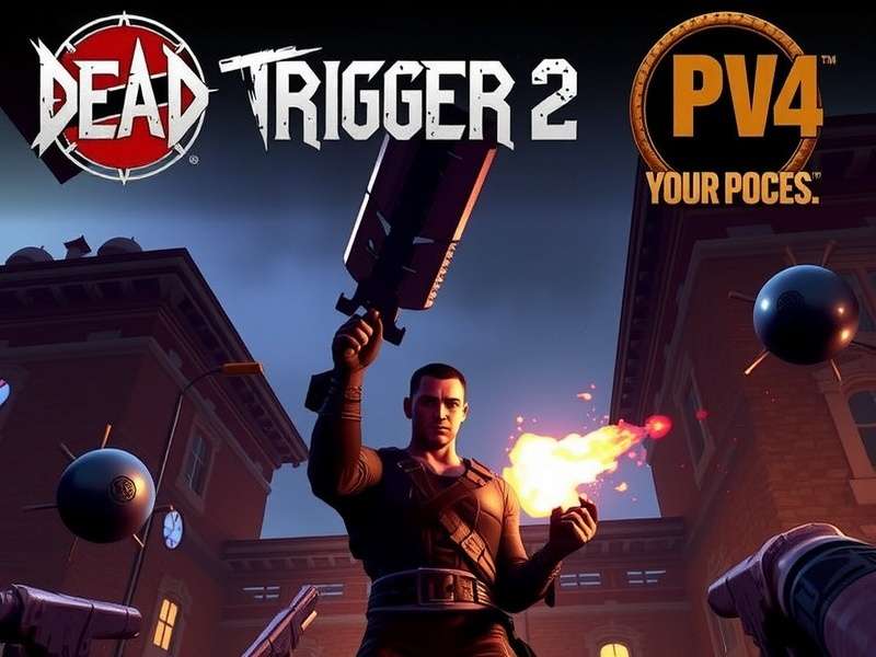 Dead Trigger 2 PC gameplay screenshot showing intense zombie combat