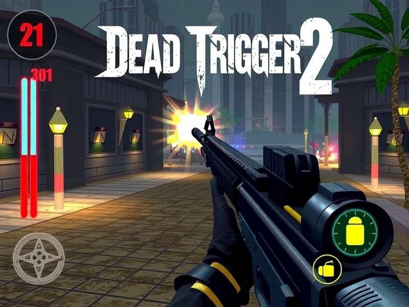 Dead Trigger 2 Offline Gameplay Scene showing a character fighting zombies in dark environment