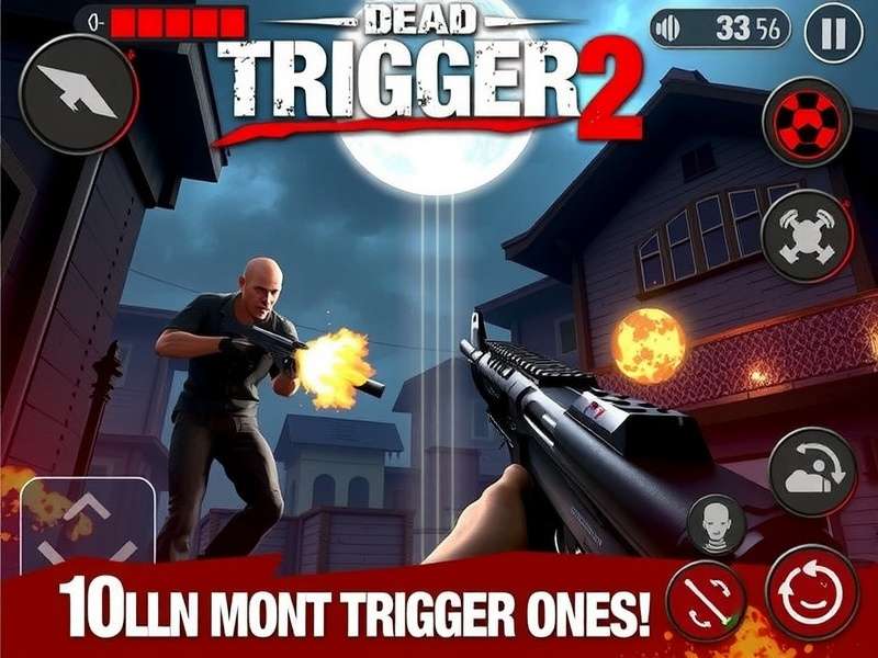Dead Trigger 2 Mod Apk Offline gameplay screenshot showing zombie combat with unlimited ammo and god mode