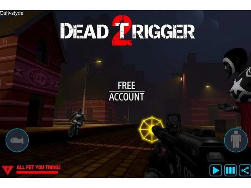 Dead Trigger 2 Free Account gameplay screenshot showing zombie action and HUD