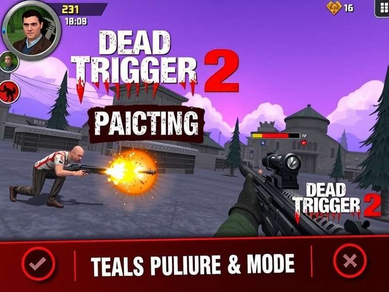 Dead Trigger 2 Final Mission gameplay screenshot showing zombie horde and weapon loadout